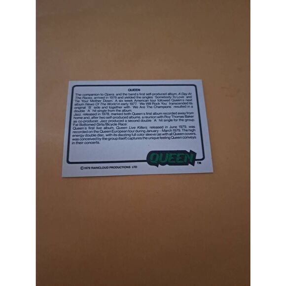 Vintage 1979 Raincloud Productions Queen Trading Card #41 Rock Band Memorabilia - Picture 2 of 2